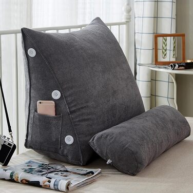 Трикутна подушка для читання, клиноподібна поперекова подушка, подушка для підтримки спини, подушка для підтримки попереку, подушка для спинки, подушка для узголів&39я ліжка з регульованою подушкою для шиї (60 x 50 x 22 см, сірий) 60x50x22 см сірий