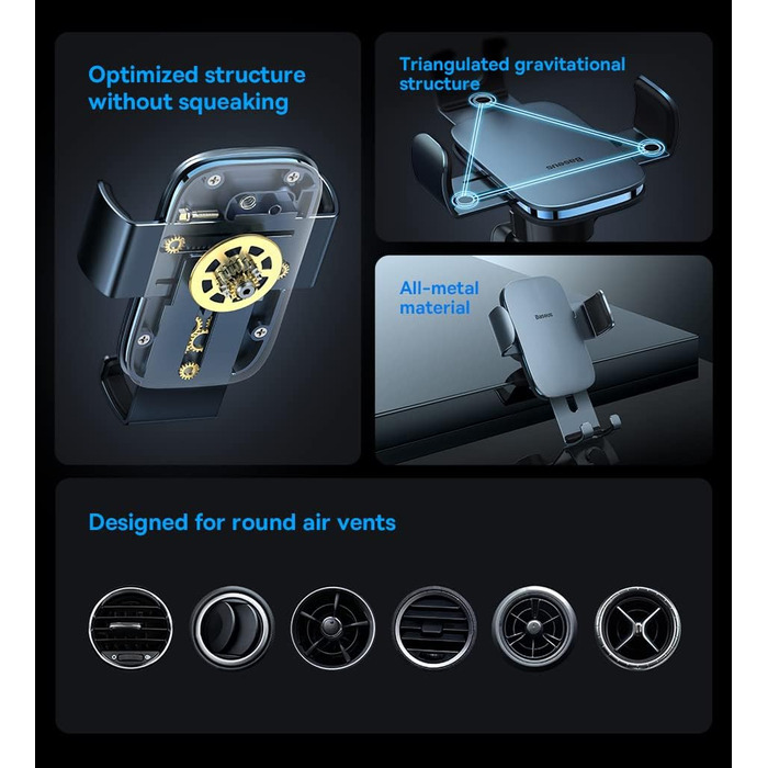 Гравітаційний тримач для телефону Baseus Metal Age II для автомобіля, круглий, чорний