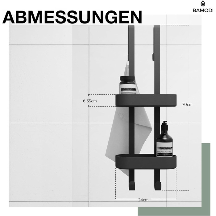 Полиця для душу - 2-ярусна, з регульованими кошиками - мінімалістичний підвісний органайзер - без свердління та присосок - з гумовими накладками - 12.5x70x24 см - чорний