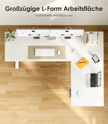 Подібний стіл OffiGo з регульованою висотою, 160 x 120 см, стіл з електричним регулюванням висоти, кутовий стіл, ергономічний стіл для роботи сидячи та стоячи, комп&39ютерний стіл, білий, 160 x 120 см