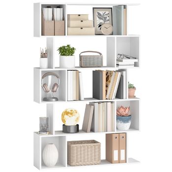 Рівнева книжкова полиця, окремостояча полиця, 24 x 90 x 159 см, полиця для зберігання з відкритими відділеннями, для вітальні, спальні, кабінету, матово-білий LBC416W01, 5-