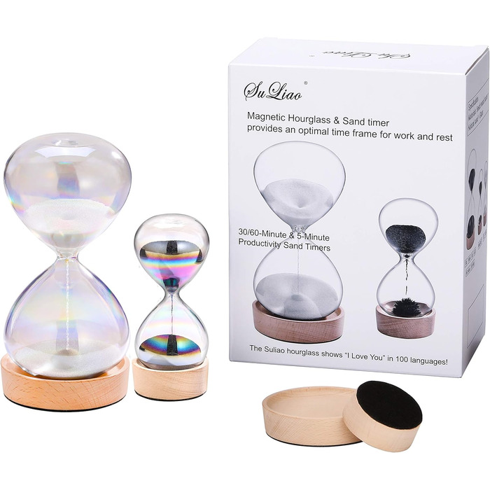 Пісочний годинник SuLiao для утену, поворотний на 720, старовинний білий пісочний годинник, вінтажний пісочний годинник 1 Hora Reloj de Arena, великий метал, пісочне скло, офіс, письмовий стіл, дім, весільне оформлення (вітражі, набір 30 хв і 5 хв)