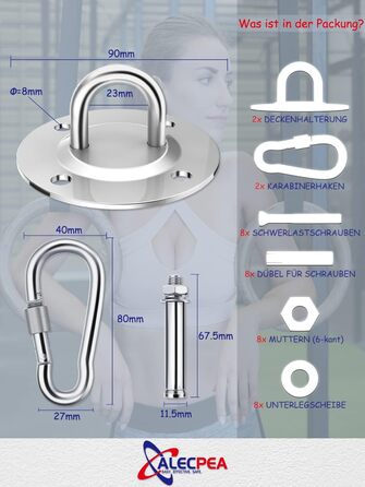 Стельові гачки ALECPEA з нержавіючої сталі для боксерських груш комплект 2 - Вантажопідйомність 400 кг - Вибухозахищене кріплення