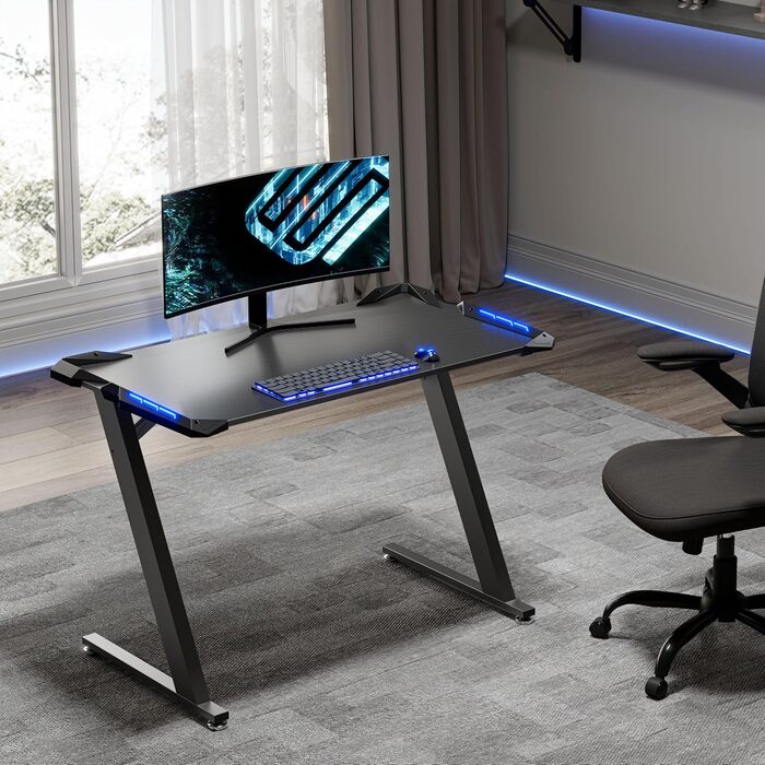 Ігровий стіл EUREKA ERGONOMIC 114 64 см зі світлодіодним підсвічуванням, ігровий стіл для ПК з вуглецевим волокном, гачком для навушників, тримачем для напоїв для офісу, секретаря