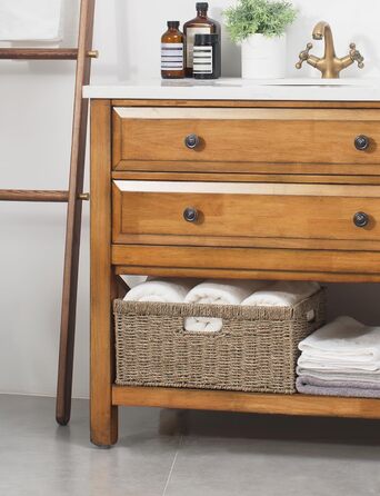 Кошик для зберігання StorageWorks Jumbo Woven з гіацинтової морської трави, надзвичайно великий кошик для зберігання, кошик-поличка для організації, кошик з натуральної морської трави, прямокутний кошик з подвійними ручками, 42 x 33 x 19 см, натуральний к