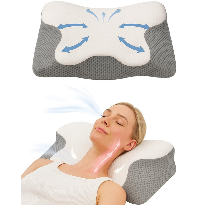 Ортопедична подушка для шиї подушка з піни з ефектом пам&39яті для сну на спині та на боці, ергономічна подушка для полегшення болю в шиї, дихаюча та сертифікована Oeko-TEX