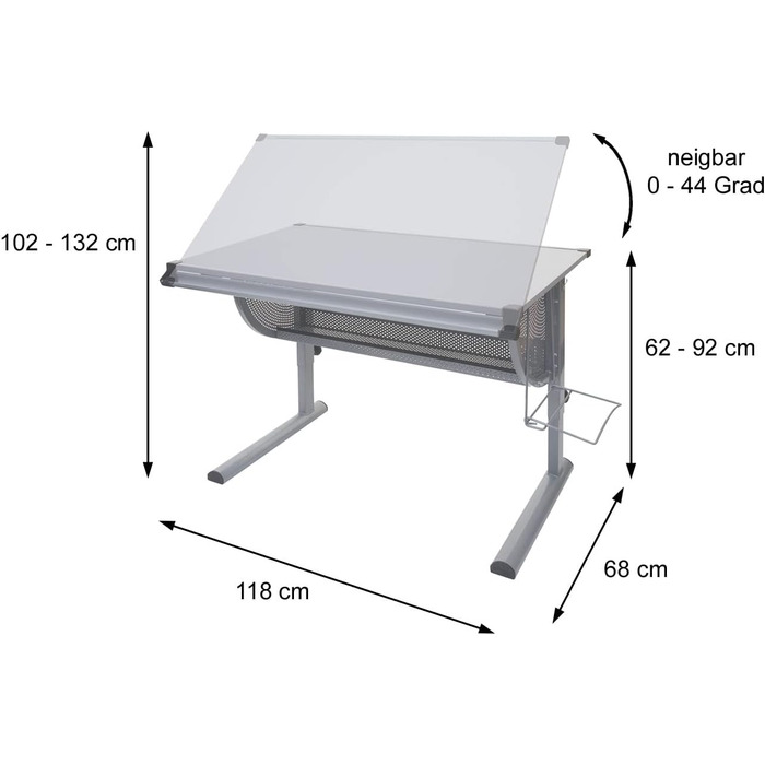 Стіл Mendler дитячий/молодіжний шкільний шкільний стіл офісний стіл Оксфорд, регульований по висоті, з можливістю нахилу - сірий