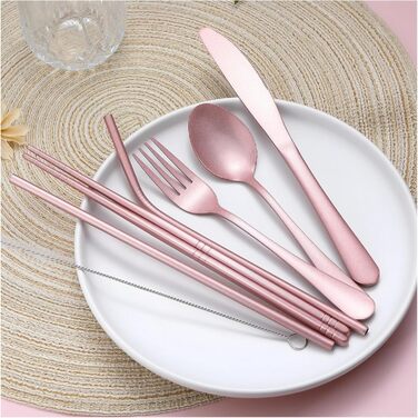 Універсальний набір дорожнього посуду багаторазові портативні столові прибори з футляром для обіду, кемпінгу, школи та пікніків (градієнтний світло-блакитний)