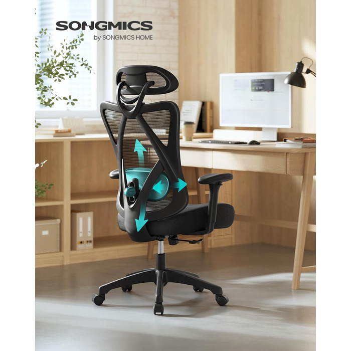 Ергономічне офісне крісло SONGMICS OBN063B01, навантаження до 150 кг, сітка, чорний