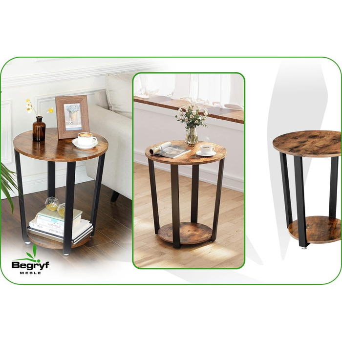 Журнальний столик, приставний столик, підставка для рослин, столик для вітальні, консоль для дивана, вузька тумбочка біля ліжка, маленький журнальний столик, сільський коричневий диванний столик з полицею, чорний металевий каркас, журнальний столик