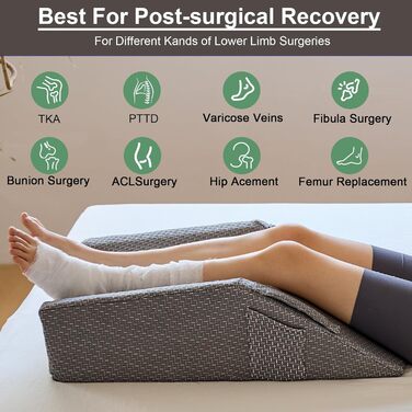 Багатофункціональна подвійна подушка для підняття ніг 9-в-1, 3 режими для колін, щиколоток та ніг, регульоване по висоті U-подібне положення ніг, бічні кишені та ручки, чохол з повітряним шаром, що прається (сірий сірийповітрянийшаровийчохолдляног)