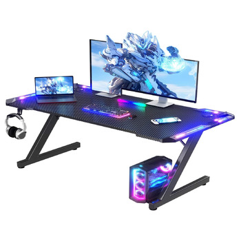 Ігровий стіл Homall 140 x 60 см з RGB LED-підсвіткою та підстаканником, чорний