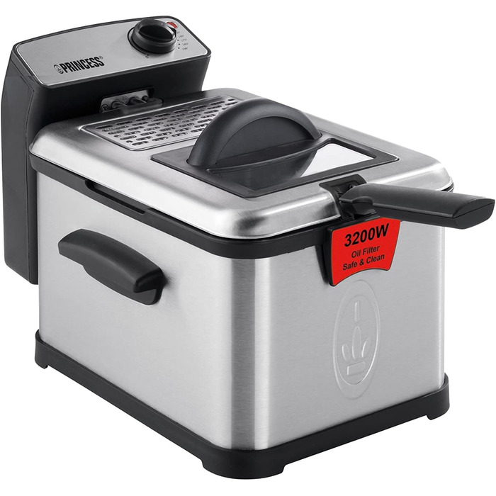 Фритюрниця з нержавіючої сталі Princess 183001 ємністю 3 літри, масляним фільтром і функцією холодної зони, срібло