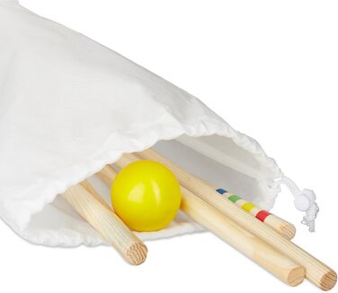 Набір для крокету Relaxdays, 4 гравці (діти та дорослі), повний комплект із сумкою, дерево, натуральний колір, одинарний, ЄС