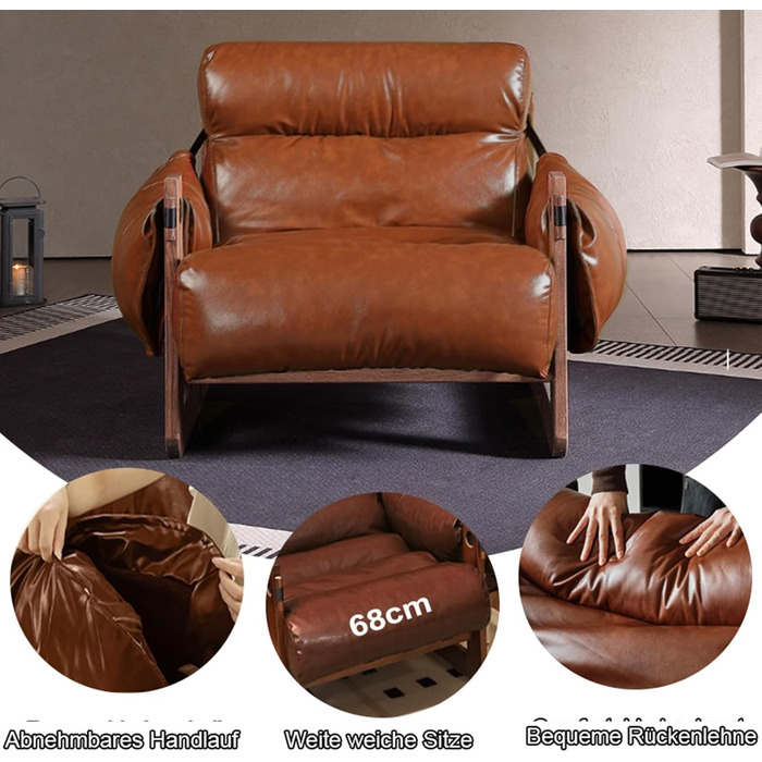 Крісло, крісло для читання, спальня, зручні крісла для обіймів, ретро-крісло з дерев&39яним каркасом та зручним сидінням для вітальні, спальні, домашнього офісу, рецепції, балкона, коричневий