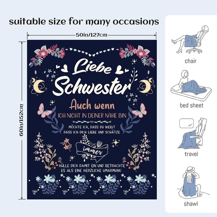 Подарунки для сестри, подарунок для сестри, сестра, сестра, подарунки на день народження, подарунки з м&39якої ковдри, ковдра для сестри 152 см x 127 см (темно-синя)