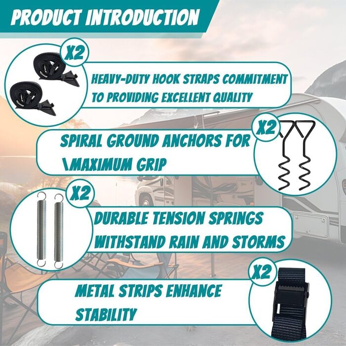 Штормові ремені для тентів для автофургонів, захист від шторму для тентів, штормові ремені для тентів, штормові ремені для тентів, бічний комплект кріплення каравану підходить для більшості автофургонів та караванів