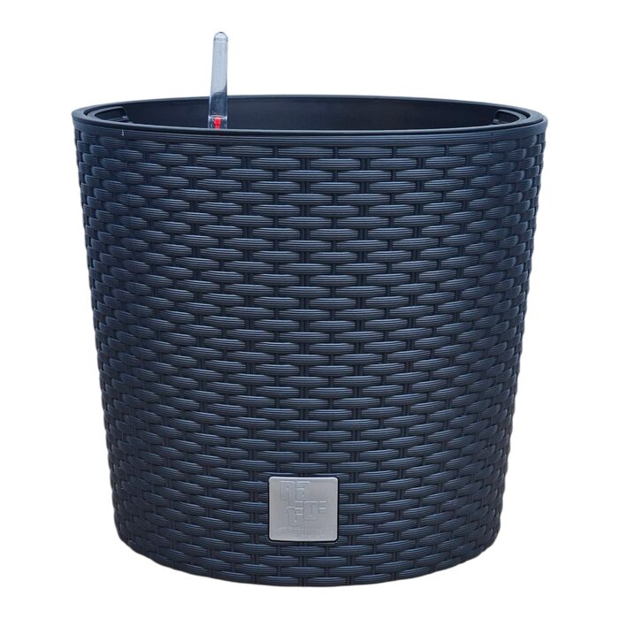 Квітковий горщик HappyFlower MultiProject із вставкою, круглий, під ротанг, 4 розміри, 4 кольори, кашпо (300, чорний) 300 антрацит