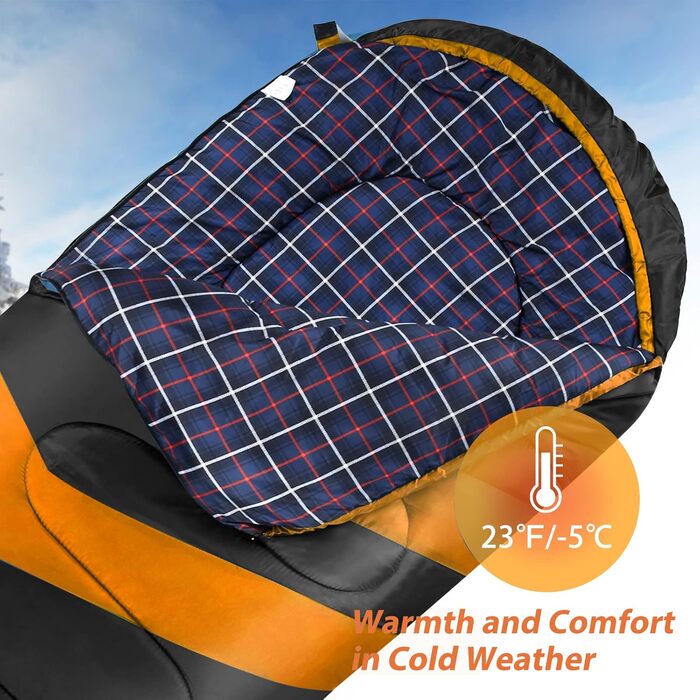 Фланелевий спальний мішок 3-4 сезони 1,6 кг, підходить для зими, осені та весни, виготовлений з порожнистого волокна та приємний для шкіри, водовідштовхувальний, чорний