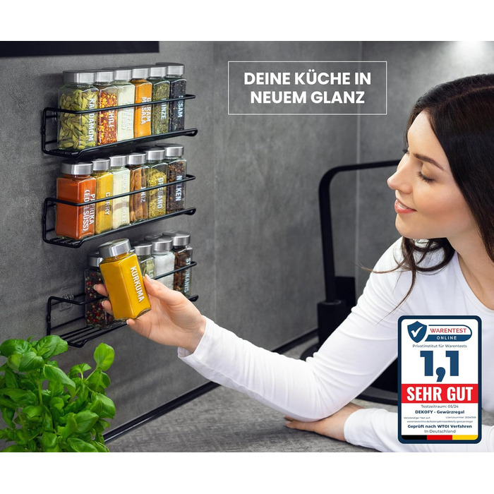 Підставка для спецій з 18 банками - Для підвішування на стіну та дверцята шафи - Не потребує свердління - Підвісний органайзер для спецій з кришками з нержавіючої сталі