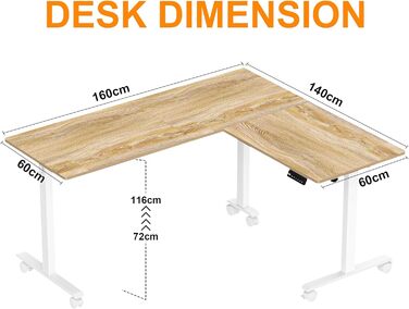 Подібний електричний стіл, регульована висота - 160x140 см, L-подібний стіл для роботи стоячи з 3 функціями пам&39яті, технологія запобігання зіткненням, змінний лівий та правий, ергономічний комп&39ютерний стіл, 160 x 140 см, клен