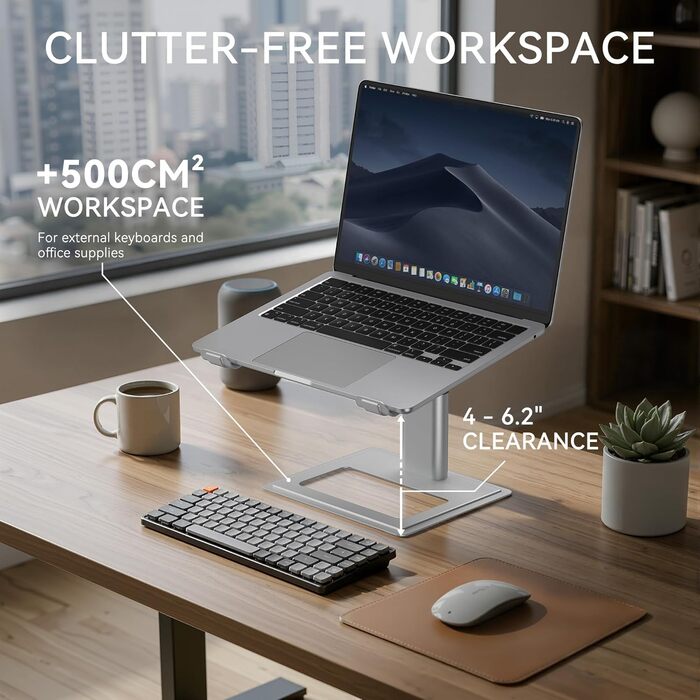 Регульована підставка для ноутбука на стіл, ергономічний тримач для комп'ютера, сумісна з ноутбуками 10-17,3 дюймів (Срібляста)