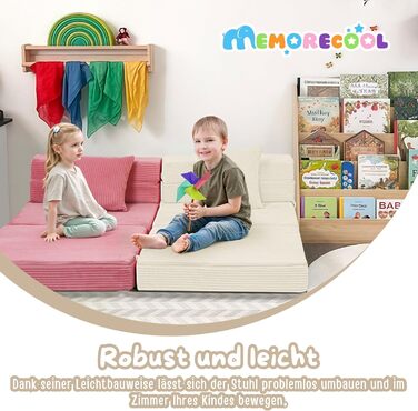Диван MeMoreCool Cord Play, Дитячий диван, Дитячий диван Glow, Дитячий розкладний диван, Диван-фліп, Дитячий диван, Z-подібне ліжко, Розкладний дитячий диван, Ліжко на підлогу, Розкладний диван для ігрової кімнати, Бежевий шнур бежевого кольору