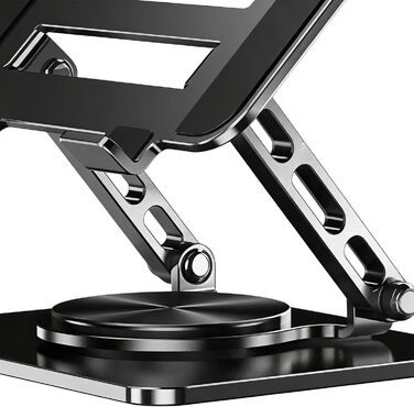 Підставка для ноутбука на стіл З охолодженням, з поворотною базою на 360 Регульований тримач для планшета - для роботи, навчання, дому, ігор, для чоловіків, жінок, дорослих. Чорний колір