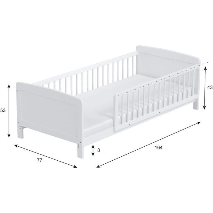 Дитяче ліжечко/спальне місце Love For Sleep 160x80 см з захисним бар&39єром, що трансформується, біле, Zane, дитяче ліжко, дерев&39яне - Дитяче ліжко, Ліжечко-трансформер