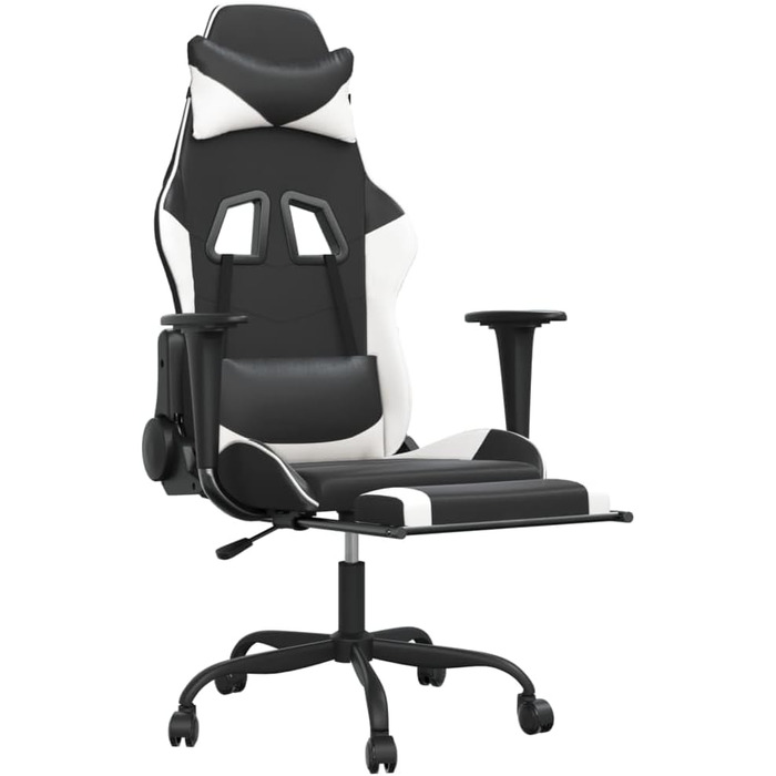 Геймерське крісло з підставкою для ніг, чорно-біле, штучна шкіра, ергономічне, регульоване, висока спинка, комп&39ютерне крісло для геймерів