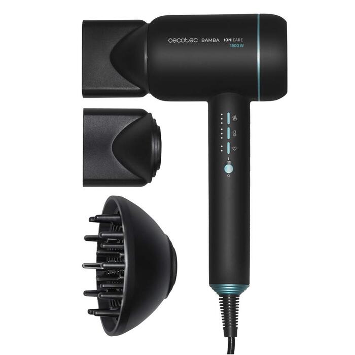 Фен для волосся Cecotec IoniCare 6000 RockStar Essence Bamba, 2200 Вт, цифровий двигун, іонізація, 5 температурних режимів, з дифузором та концентратором, кабель 1,8 м (6000 RockStar Ice)