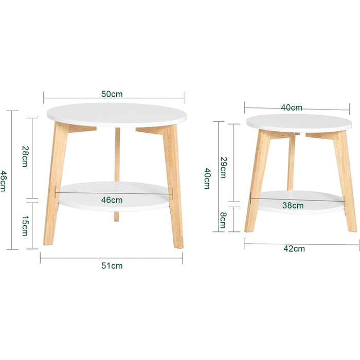Комплект із 2 журнальних столиків SoBuy компактні круглі приставні столики, стіл для вітальні, малий та великий, білий, FBT75-W