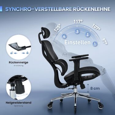 Ергономічне офісне крісло COLAMY Робоче крісло з подушкою сидіння у формі сідла для оптимального зняття тиску, дихаюче, 3D-підлокітники, підголівник, офіс/домашній офіс/кабінет, чорне Black-02