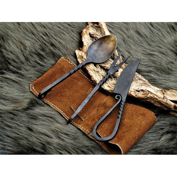 Середньовічний набір столових приборів, ковані вручну середньовічні столові прибори 601EA, чорний