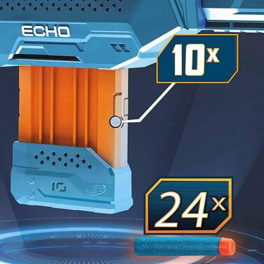 Бластер Nerf Elite 2.0 Echo CS-10 - 24 офіційні дротики Nerf, кліпса на 10 дротиків, знімне ложе та подовжувач ствола, 4 тактичні рейки, різнокольоровий, 6.67 x 68.58 x 31.75 см