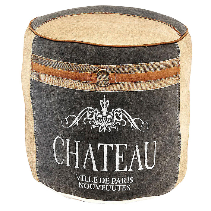 Круглий пуф/табурет Kobolo - Chateau - з полотна - з аплікаціями