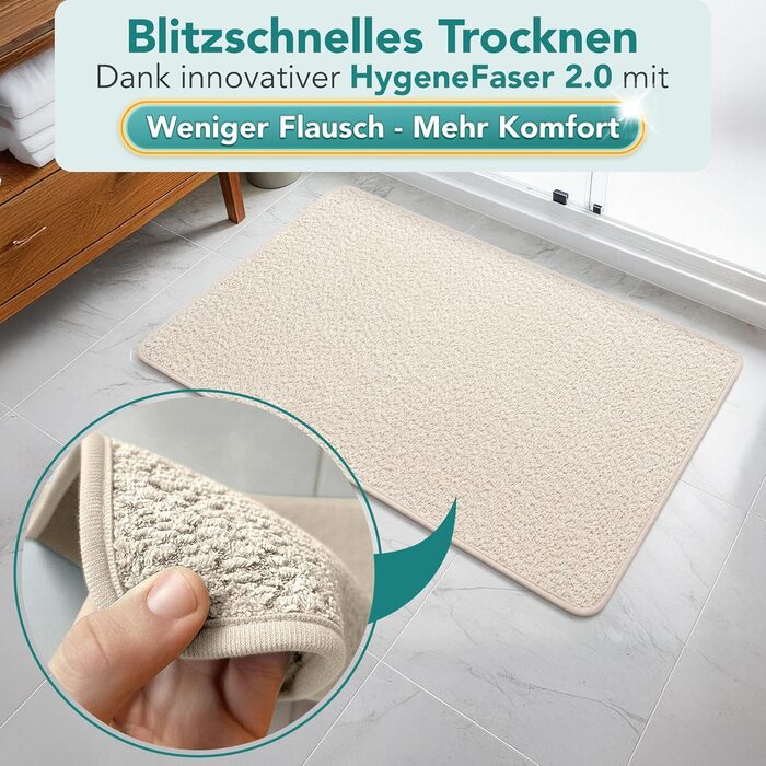 Бежевий килимок для ванної нековзний та миється високопоглинаючий килимок для ванної гігієнічний килимок для душу нековзний, миється килимок для ванної 60x110 см, швидковисихаючий, бежевий, 110 x 60 см (прямокутний)