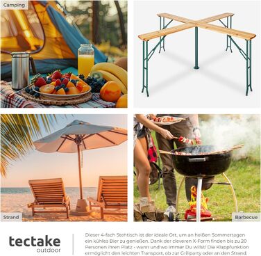 Стіл tectake Quattro як комплект пивного намету, дерев&39яний пивний стіл XXL, складаний, вуличний розкладний стіл з тримачем для парасольки, всепогодний садовий стіл, місце для 20 осіб, міцний та стійкий