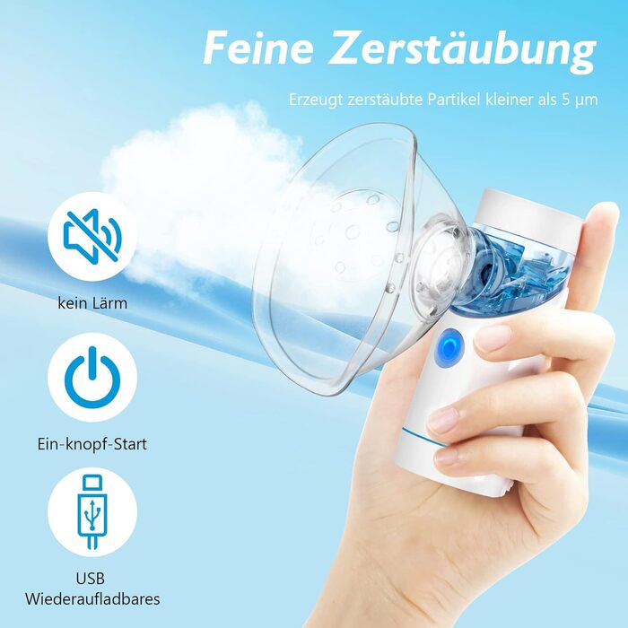Набір портативних інгаляторів, безшумний інгалятор-небулайзер з мундштуком і маскою, ефективний при респіраторних захворюваннях, заряджається від USB, інгалятор для дітей і дорослих, білий