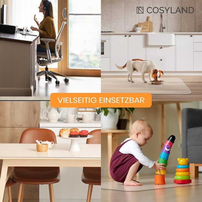 Килимок для офісних стільців COSYLAND, різні розміри - нековзний захисний килимок для стільців, молочно-білий Прозорий захисний килимок для підлоги (90x120 см)