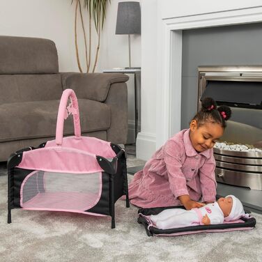 Іграшка для дитячого садка Joie Junior Sleep & Dream у рожевому та чорному кольорах Знімний пеленальний столик та ігрова панель Легке дитяче ліжко для подорожей для ляльок від 3 років