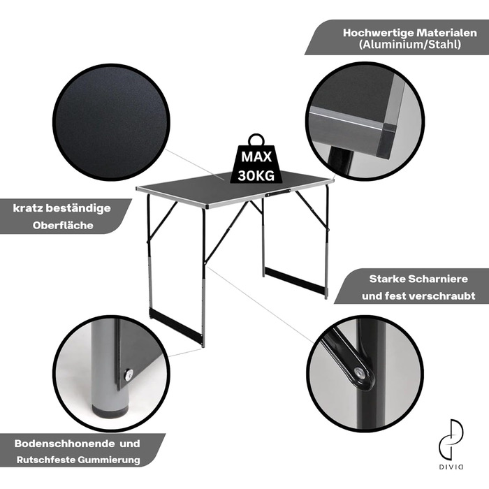 Багатофункціональні столи DIVID, комплект із 3 предметів, 100x60 см, стіл для обклеювання шпалерами, вантажопідйомність 30 кг на стіл, розкладний стіл, кемпінговий стіл, стіл для блошиного ринку, приставний столик, багатофункціональний стіл, регульована в