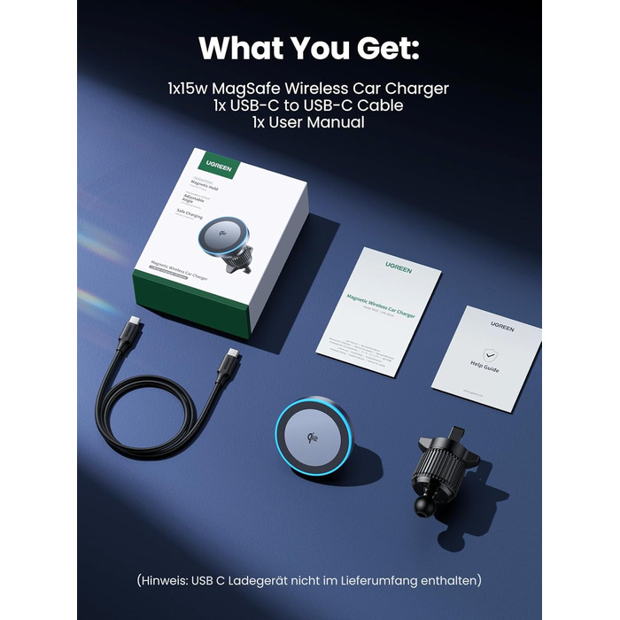 Сертифікований бездротовий автомобільний зарядний пристрій потужністю 15 Вт з функцією зарядки, сумісний з MagSafe для iPhone 16/1