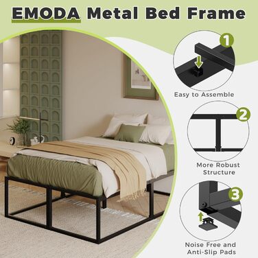 Двоспальне ліжко заввишки 46 см 120x200 см, міцне металеве ліжко зі сталевими ґратчастими опорами, великий простір для зберігання під каркасом ліжка, безшумне, легке складання, чорний колір 120 x 200 см