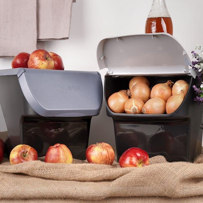 Контейнери для зберігання Vilde, контейнери для картоплі, контейнери для цибулі, контейнери для овочів, 13 л, комплект з 2 шт. , сірий, антрацит