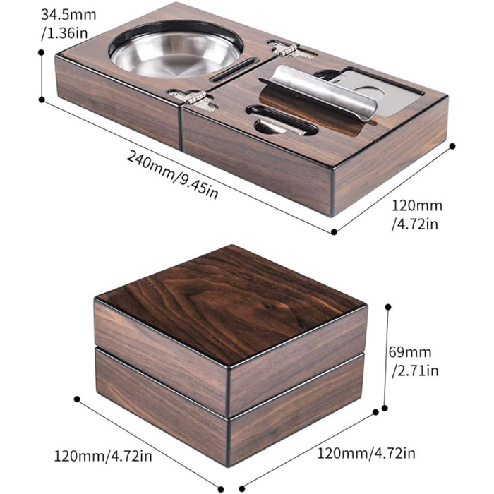 Попільничка Hperu з кришкою Дерев'яні попільнички для сигар для ванної кімнати Коробка для зберігання попелу Сигарорізка для прикраси домашнього офісу