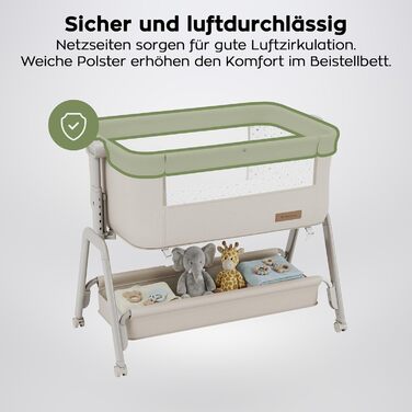 Дитяче ліжечко TULANO Dream 50 3-в-1 з колесами - Дитяче ліжко - Дорожнє ліжечко з матрацом - Регульована висота - Відкидна спальна поверхня - З москітною сіткою та кошиком для зберігання - Бежевий