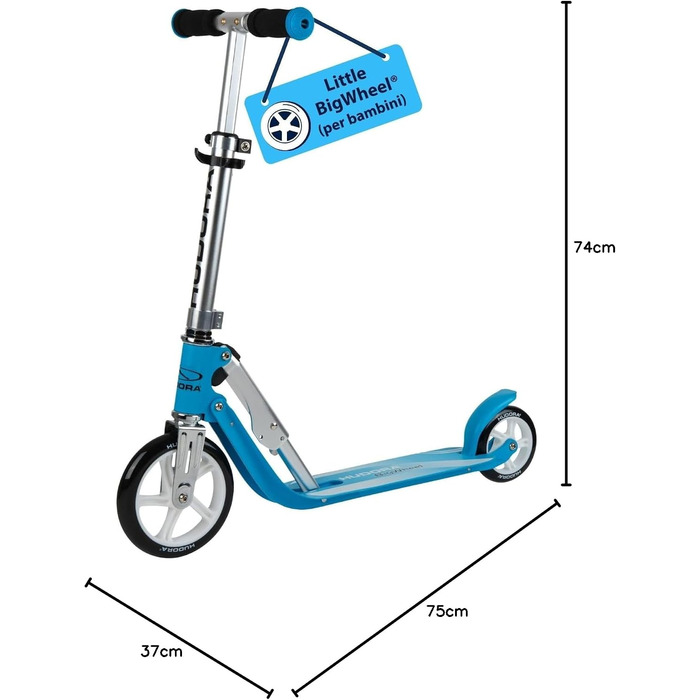 Дитячий самокат HUDORA Little BigWheel безпечний алюмінієвий міський самокат для дітей від 3 років, регульована висота, складаний механізм, навантаження до 100 кг, великі колеса, небесно-блакитний