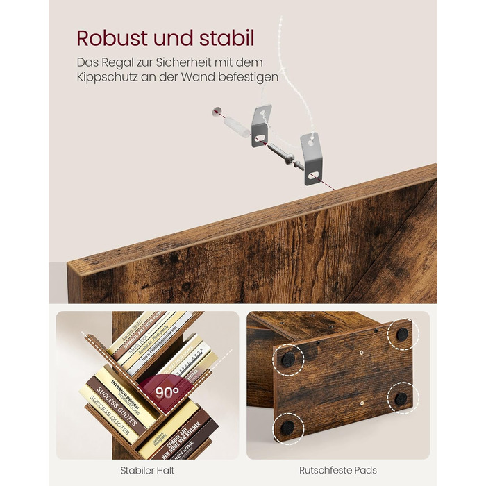 Книжкова полиця VASAGLE у формі дерева, 9-ярусна окремостояча полиця, компактна кутова полиця, полиця для зберігання речей у спальні, вітальні, домашньому офісі, вінтажний коричневий колір LBC11BX 9 ярусів (25 Г x 50 Ш x 141,5 В см) вінтажний коричневий к