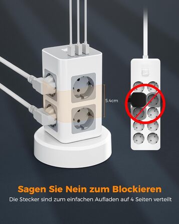 Розетка TESSAN на кілька штепсельних розеток з USB, розетка на 8 відділень з висувним подовжувачем, розетка на кілька штепсельних